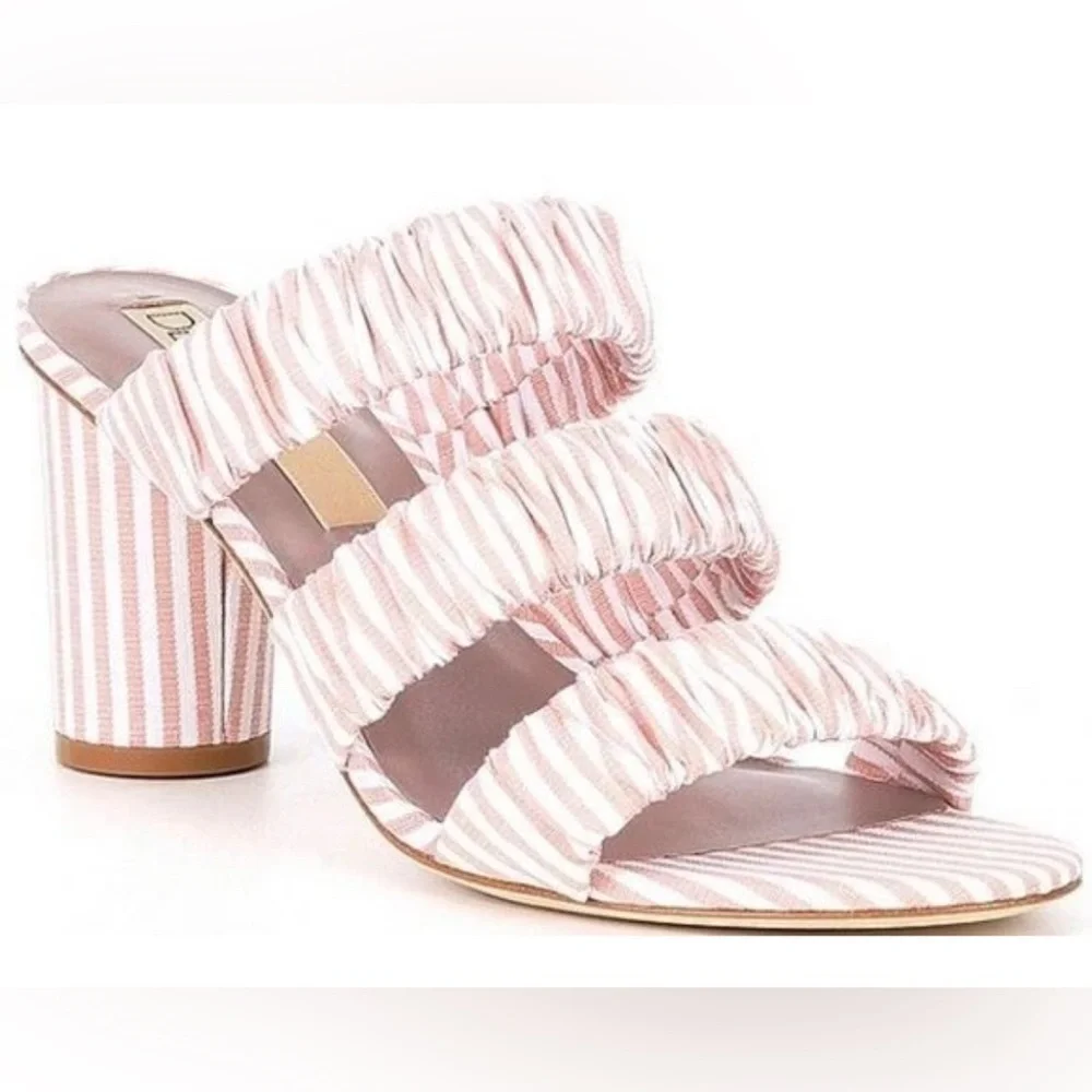 Deltan Dusty Pink Colette Stripe Three Band Dress Mules – Size 8M